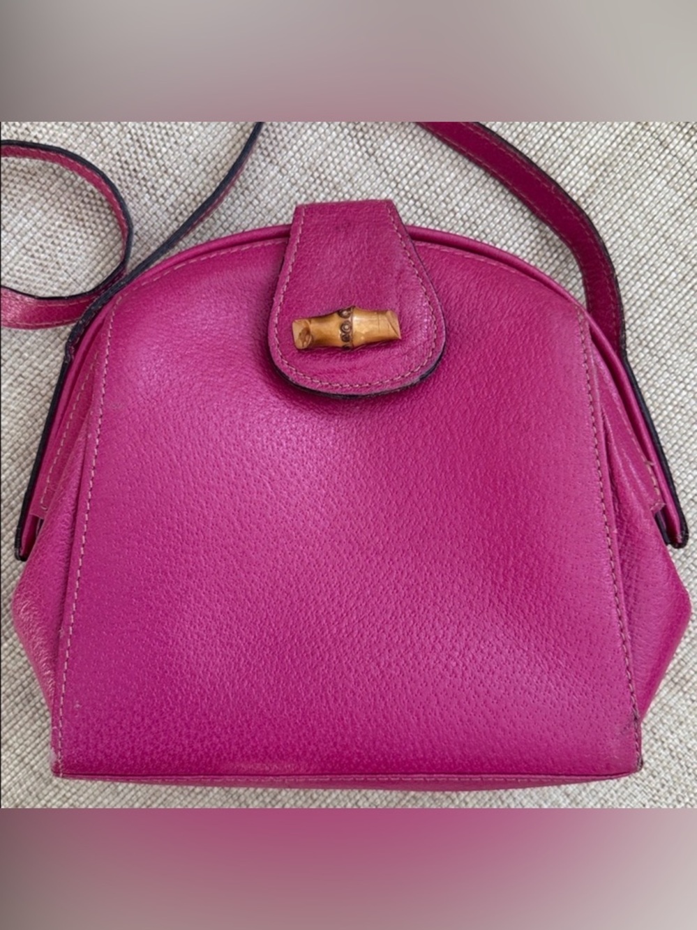 VTG Christian Pebbled Leather Bag Italian Made Structured Gladstone Hinge Snap